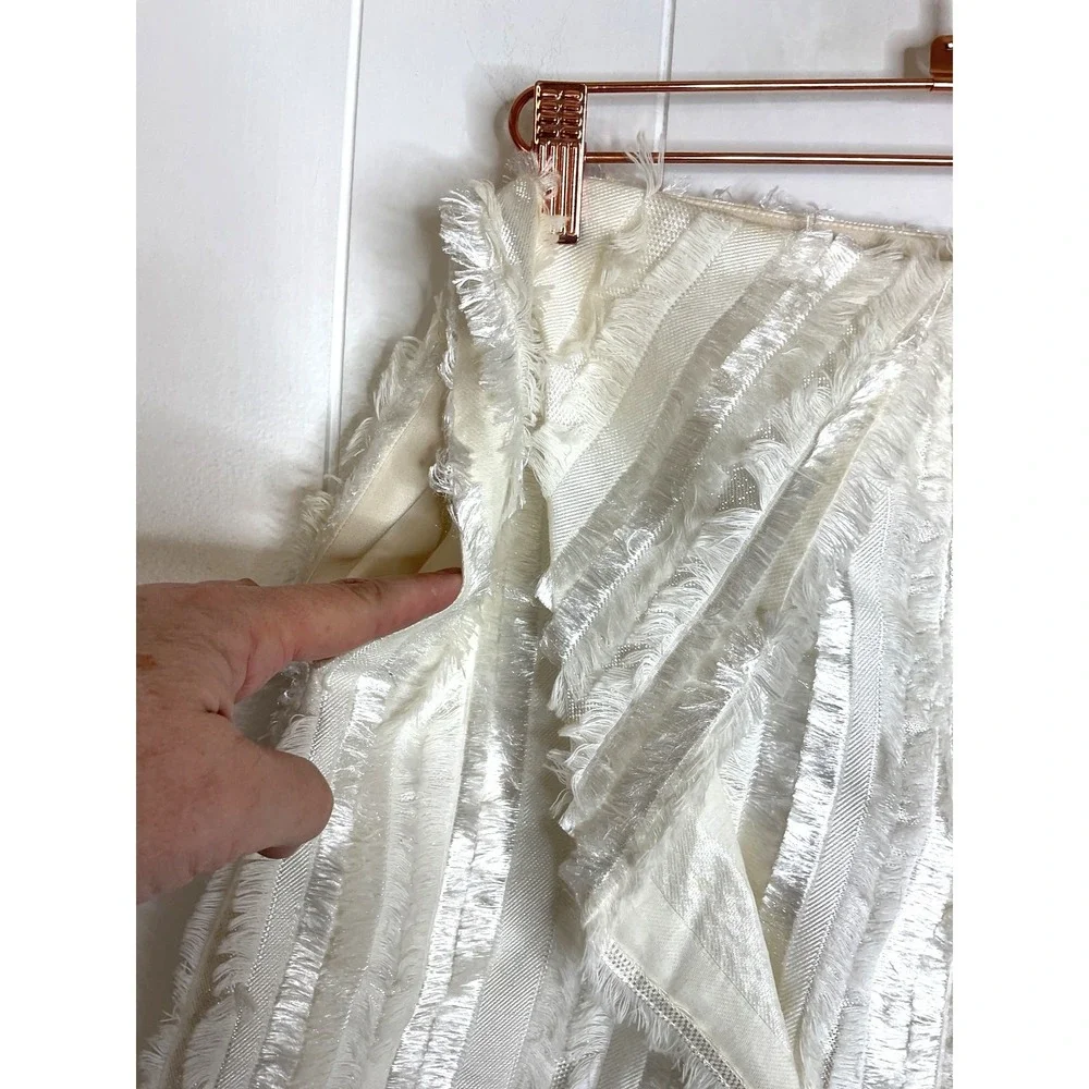 Thakoon White Silk Blend Cropped Faux Wrap‎ Fringe Pants Side Zip Closure